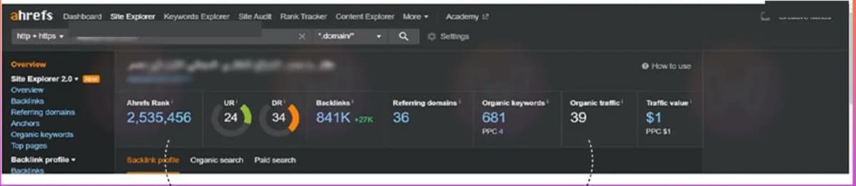 39 organic visits/month · 681 keywords · 36 referring domains · DR 34